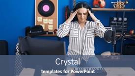  Presentation with blue music - Presentation theme consisting of young-modern-girl-with-blue background and a ocean colored foreground