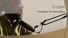  Presentation with headphones - Presentation design featuring young-modern-male-host background and a soft green colored foreground