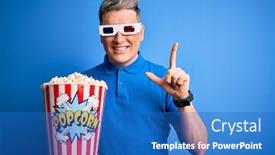  Presentation with movie popcorn - Theme enhanced with young-modern-man-watching-cinema background and a teal colored foreground