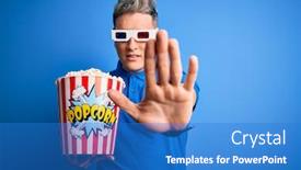  Presentation with movie popcorn - Presentation with young-modern-man-watching-cinema background and a teal colored foreground