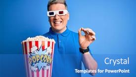  Presentation with movie popcorn - Slides featuring young-modern-man-watching-cinema background and a teal colored foreground