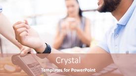  Presentation with contactless - PPT layouts consisting of smartwatch making contactless payment background and a coral colored foreground