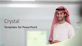  Presentation with high quality - Slides consisting of young-modern-muslim-arabian-businessmen background and a light gray colored foreground