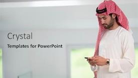  Presentation with high quality - Slide set having young-modern-muslim-arabian-businessmen background and a light gray colored foreground