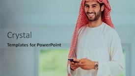  Presentation with smartphones - Theme enhanced with young-modern-muslim-arabian-businessmen background and a light blue colored foreground