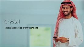  Presentation with smartphones - Presentation design enhanced with young-modern-muslim-arabian-businessmen background and a light blue colored foreground