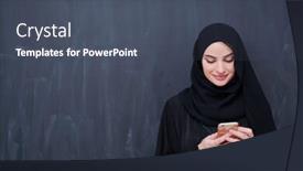  Presentation with hijab modern - Beautiful presentation theme featuring young-modern-muslim-business-woman backdrop and a ocean colored foreground