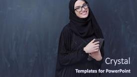  Presentation with hijab modern - Amazing PPT theme having young-modern-muslim-business-woman backdrop and a tawny brown colored foreground