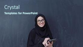  Presentation with hijab modern - PPT theme with young-modern-muslim-business-woman background and a ocean colored foreground