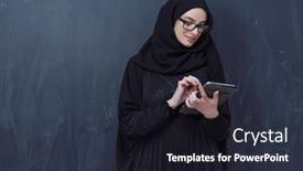  Presentation with hijab modern - Colorful slides enhanced with young-modern-muslim-business-woman backdrop and a wine colored foreground