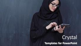  Presentation with hijab modern - Presentation theme having young-modern-muslim-business-woman background and a wine colored foreground