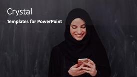  Presentation with hijab modern - Presentation theme enhanced with young-modern-muslim-business-woman background and a dark gray colored foreground