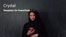  Presentation with hijab modern - Presentation theme featuring young-modern-muslim-business-woman background and a dark gray colored foreground