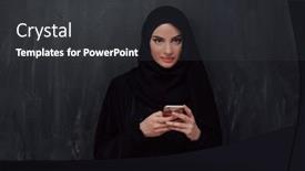  Presentation with hijab modern - PPT theme enhanced with young-modern-muslim-business-woman background and a dark gray colored foreground
