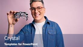  Presentation with optical - PPT theme enhanced with young-modern-optical-optomestrist-man background and a ocean colored foreground