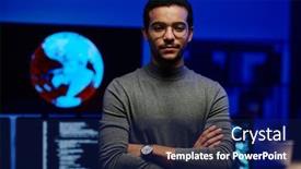  Presentation with server room - Slide set featuring young-modern-programmer background and a navy blue colored foreground