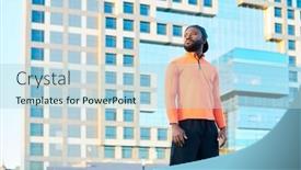  Presentation with modern building - Theme enhanced with young-modern-sportsman-in-activewear background and a light blue colored foreground
