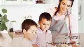  Presentation with young children - Presentation design with young-mom-and-two background and a coral colored foreground