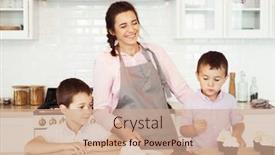  Presentation with young children - Presentation design enhanced with young-mom-and-two background and a coral colored foreground