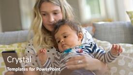 Presentation with mom baby - Amazing presentation design having young-mom-with-baby-girl backdrop and a coral colored foreground