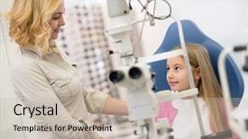  Presentation with mom daughter - PPT layouts with young mom with daughter at eye clinic background and a soft green colored foreground