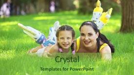  Presentation with old young - Presentation theme enhanced with young mom with her 6 years old child rollerskating in park background and a yellow colored foreground