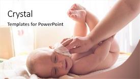  Presentation with hygiene - Presentation theme featuring young momy wiping the baby background and a white colored foreground