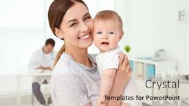  Presentation with baby doctor - PPT theme with young mother and baby girl in doctor's office background and a lemonade colored foreground