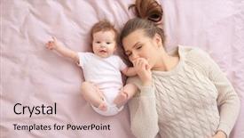  Presentation with cute baby - PPT theme featuring young mother and cute baby background and a lemonade colored foreground