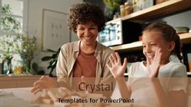  Presentation with daughter mother - Presentation theme featuring young-mother-and-cute-daughter background and a coral colored foreground