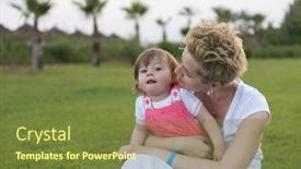  Presentation with free family - Theme consisting of young mother and cute little daughter enjoying free time playing outside at backyard on the grass happy family in nature concept background and a tawny brown colored foreground