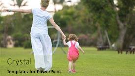  Presentation with free family - Amazing theme having young mother and cute little daughter enjoying free time playing outside at backyard on the grass happy family in nature concept backdrop and a yellow colored foreground