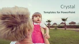  Presentation with free family - Beautiful PPT theme featuring young mother and cute little daughter enjoying free time playing outside at backyard on the grass happy family in nature concept backdrop and a sky blue colored foreground
