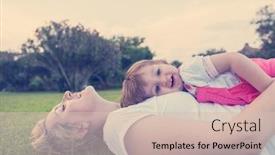  Presentation with free family - Cool new slides with young mother and cute little daughter enjoying free time playing outside at backyard on the grass happy family in nature concept backdrop and a lemonade colored foreground