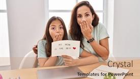  Presentation with mom daughter - Theme with young-mother-and-daughter-holding background and a coral colored foreground