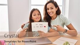  Presentation with mom daughter - Slide set featuring young-mother-and-daughter-holding background and a coral colored foreground