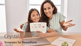  Presentation with mom - Presentation design consisting of young-mother-and-daughter-holding background and a coral colored foreground