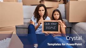  Presentation with crying - PPT layouts with young-mother-and-daughter-sitting background and a ocean colored foreground