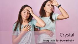  Presentation with flu virus - Slide set consisting of young-mother-and-daughter-standing background and a soft green colored foreground