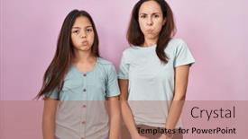  Presentation with puffing - Presentation design with young-mother-and-daughter-standing background and a coral colored foreground