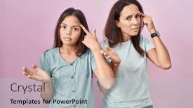  Presentation with think - Presentation design featuring young-mother-and-daughter-standing background and a light gray colored foreground