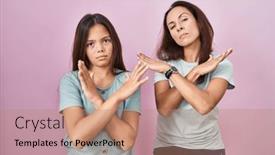  Presentation with negative - Presentation theme having young-mother-and-daughter-standing background and a coral colored foreground