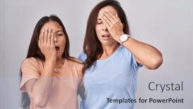  Presentation with face pain - Presentation design with young-mother-and-daughter-standing background and a  colored foreground