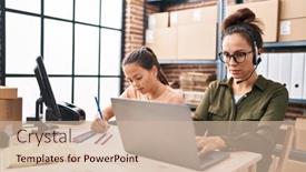  Presentation with working mother - Slides featuring young-mother-and-daughter-working background and a soft green colored foreground