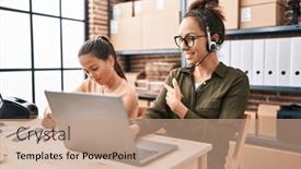  Presentation with working mother - PPT theme featuring young-mother-and-daughter-working background and a coral colored foreground