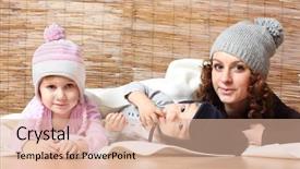  Presentation with mother doing yoga kids - PPT layouts with young mother and her kids background and a  colored foreground