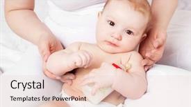  Presentation with baby milk - PPT layouts with young mother and her six months old baby with a bottle of milk background and a lemonade colored foreground