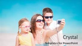  Presentation with self - Presentation theme enhanced with young mother and her two kids taking self portrait with compact camera background and a lemonade colored foreground