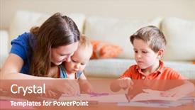  Presentation with daycare - Cool new theme with young mother and her two kids drawing together can be used also in kindergarten daycare context backdrop and a coral colored foreground