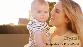 Presentation with mother baby - Beautiful PPT layouts featuring young mother carrying baby son outdoors in summer garden backdrop and a coral colored foreground